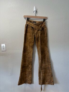 bebe Tan Corduroy Flare Jeans with Wrap Waist Tie